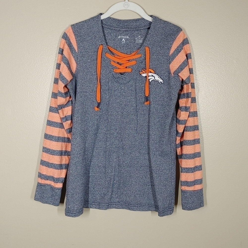 Antigua Broncos Tie Up V Neck Sweatshirt Medium - Picture 10 of 10